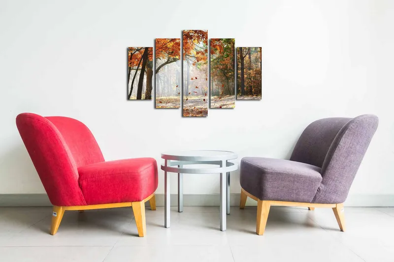 Canvastavla i 5 delar 82x50 cm - Höstlandskap med färgglada träd och fallande löv - Orange / Grön / Brun - Inredning & dekor - Tavlor & konst - Canvastavla