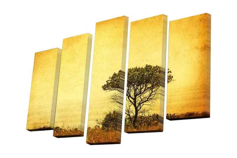 Canvastavla i 5 delar 82x50 cm - Silhuett av ett träd mot en gyllene bakgrund - Guld / Svart - Inredning & dekor - Tavlor & konst - Canvastavla