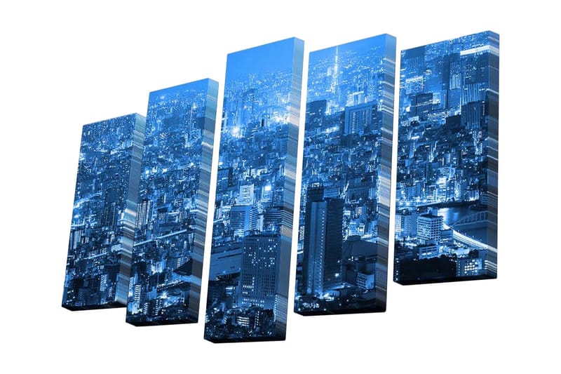 Canvastavla i 5 delar 82x50 cm - Storslagen stadsbild i nattens ljus - Mörkblå / Ljusblå - Inredning & dekor - Tavlor & konst - Canvastavla