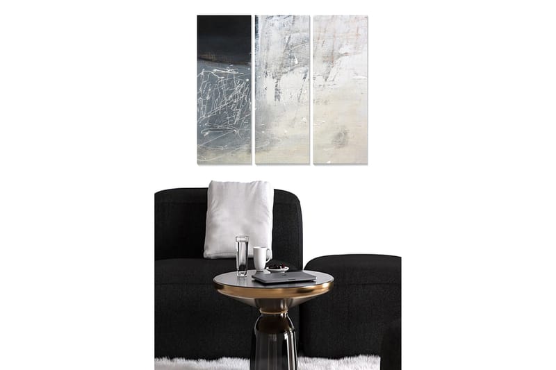 Canvastavla i trä 3-delar 50x70 cm - Abstrakt komposition med ljusa och mörka nyanser, Mörkblå / Vit / Grå