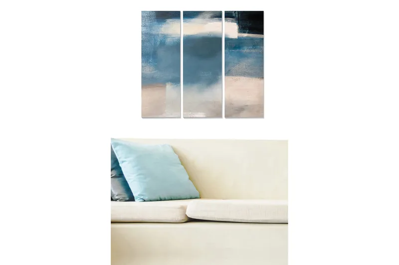 Canvastavla i trä 3-delar 50x70 cm - Abstrakt komposition med mjuka blå och beige nyanser - Blå / Beige - Inredning & dekor - Tavlor & konst - Canvastavla