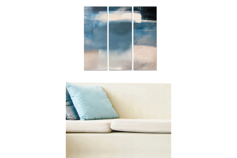 Canvastavla i trä 3-delar 50x70 cm - Abstrakt komposition med mjuka blå och beige nyanser - Blå / Beige - Inredning & dekor - Tavlor & konst - Canvastavla
