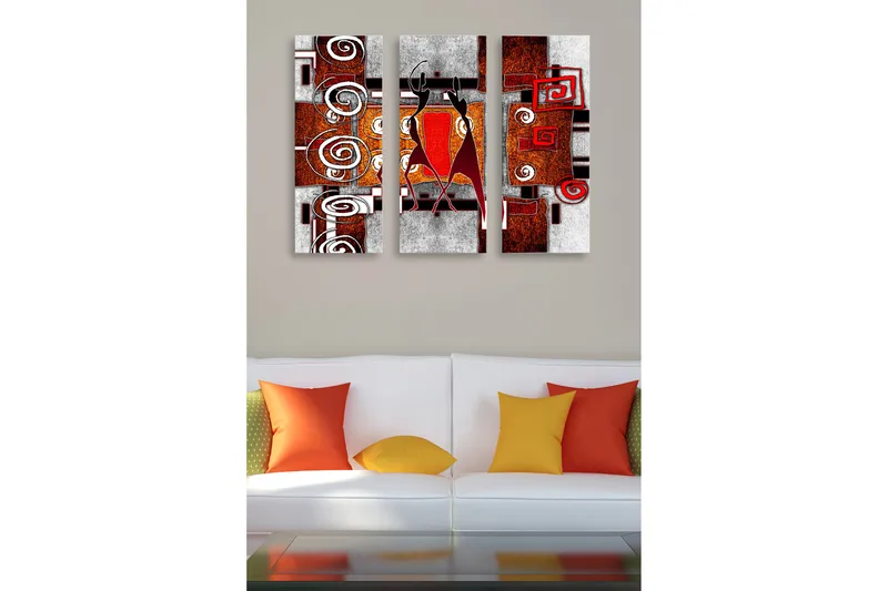 Canvastavla i trä 3-delar 50x70 cm - Abstrakt komposition med svarta och röda former, Röd / Svart / Vit