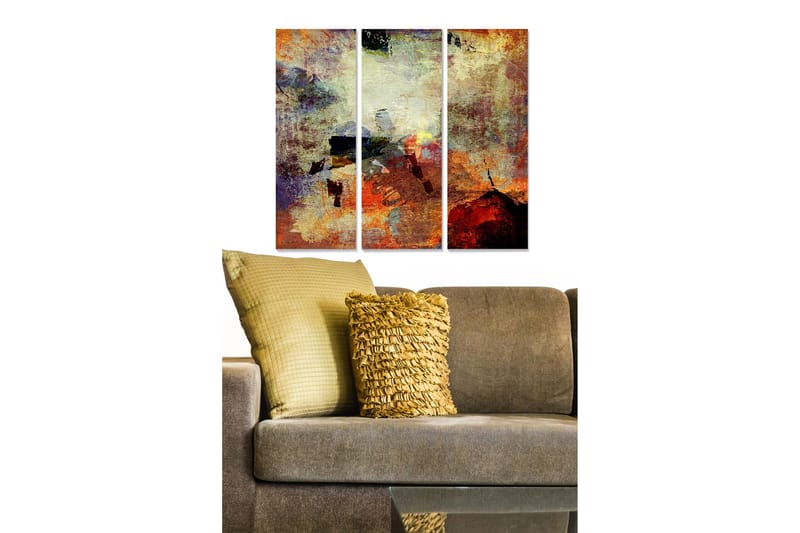 Canvastavla i trä 3-delar 50x70 cm - Abstrakt komposition med varma färger och texturer - Röd / Orange / Gul - Inredning & dekor - Tavlor & konst - Canvastavla