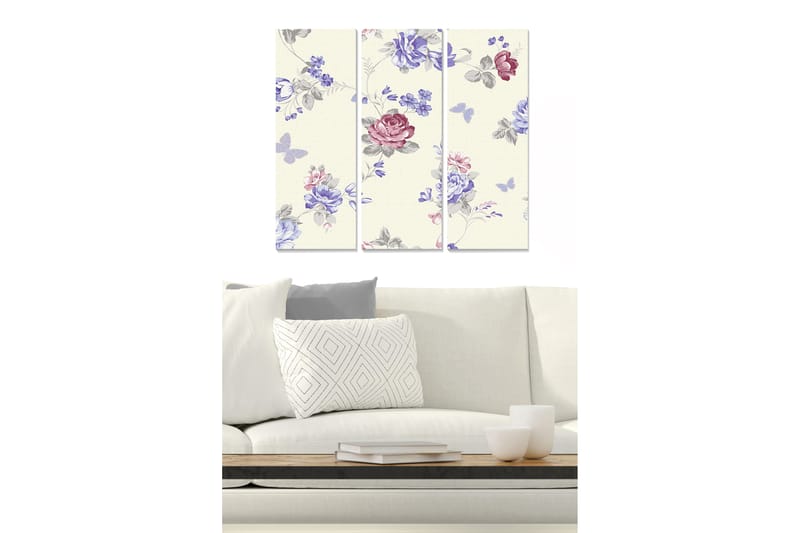 Canvastavla i trä 3-delar 50x70 cm - Blommönster med rosa och blå nyanser - Rosa / Blå / Grå - Inredning & dekor - Tavlor & konst - Canvastavla