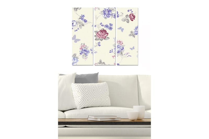 Canvastavla i trä 3-delar 50x70 cm - Blommönster med rosa och blå nyanser - Rosa / Blå / Grå - Inredning & dekor - Tavlor & konst - Canvastavla