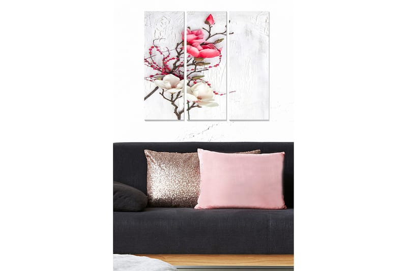 Canvastavla i trä 3-delar 50x70 cm - Blomsterarrangemang med rosa och vita magnolior - Rosa / Vit / Grön - Inredning & dekor - Tavlor & konst - Canvastavla