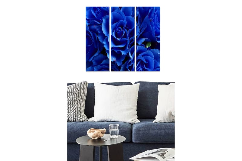 Canvastavla i trä 3-delar 50x70 cm - Djupblå rosor i en harmonisk komposition - Djupblå / Svart / Grön - Inredning & dekor - Tavlor & konst - Canvastavla
