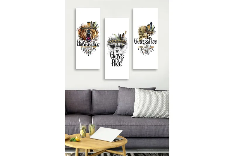 Canvastavla i trä 3-delar 50x70 cm - Djurporträtt med en känsla av frihet och mod - Brun / Svart / Grön - Inredning & dekor - Tavlor & konst - Canvastavla