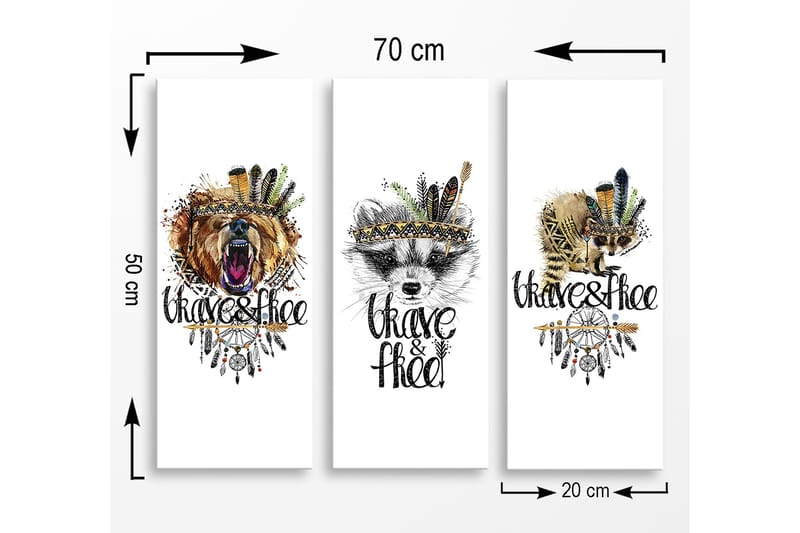 Canvastavla i trä 3-delar 50x70 cm - Djurporträtt med en känsla av frihet och mod - Brun / Svart / Grön - Inredning & dekor - Tavlor & konst - Canvastavla