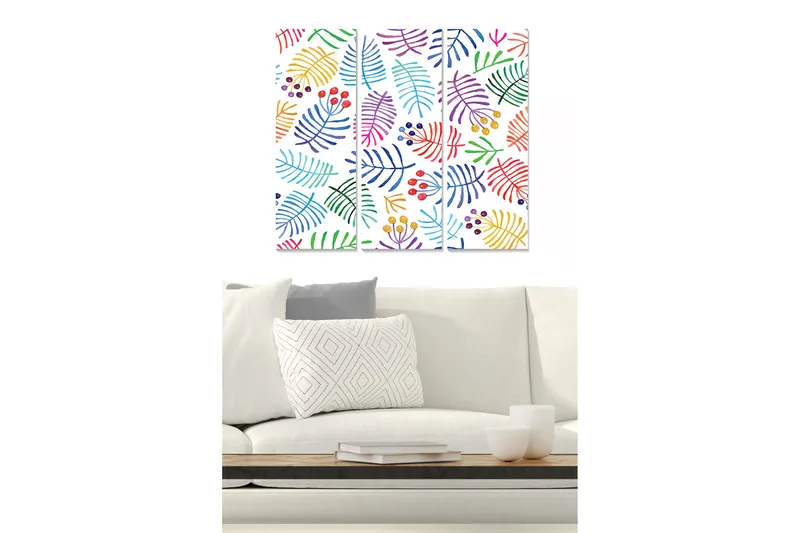 Canvastavla i trä 3-delar 50x70 cm - Färgglad komposition av löv och bär - Grön / Röd / Lila - Inredning & dekor - Tavlor & konst - Canvastavla