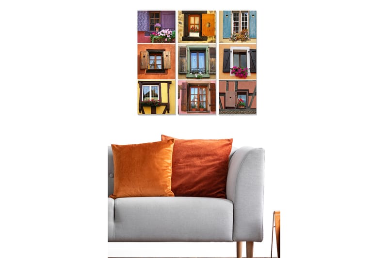 Canvastavla i trä 3-delar 50x70 cm - Färgglada fönster med blommor i olika stil och design - Lila / Orange / Grön - Inredning & dekor - Tavlor & konst - Canvastavla