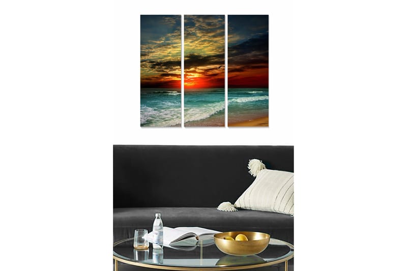 Canvastavla i trä 3-delar 50x70 cm - Färgrik solnedgång över havet - Blå / Orange / Grön - Inredning & dekor - Tavlor & konst - Canvastavla