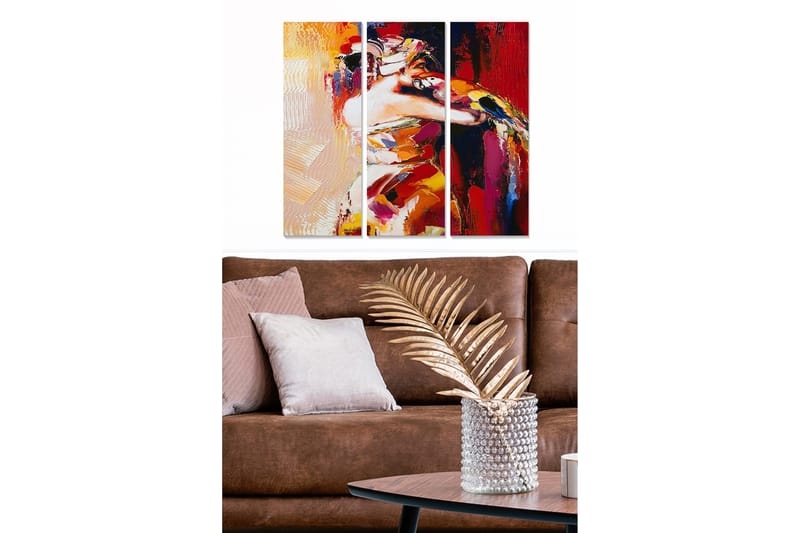 Canvastavla i trä 3-delar 50x70 cm - Färgstark abstrakt komposition av en kvinna som dansar - Röd / Gul / Orange - Inredning & dekor - Tavlor & konst - Canvastavla