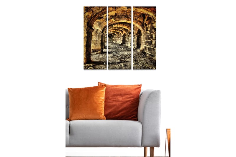 Canvastavla i trä 3-delar 50x70 cm - Gamla valv i en stenig korridor - Guld / Grå / Brun - Inredning & dekor - Tavlor & konst - Canvastavla