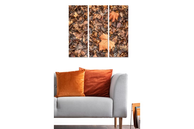 Canvastavla i trä 3-delar 50x70 cm - Höstlöv i olika nyanser av brunt och orange - Brunt / Orange / Beige - Inredning & dekor - Tavlor & konst - Canvastavla