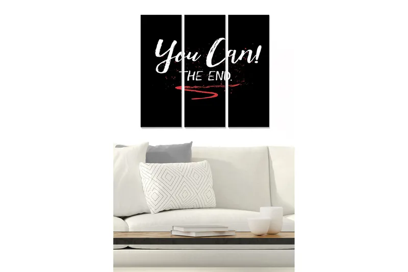 Canvastavla i trä 3-delar 50x70 cm - Inspirerande citat med uppmaning och avslutning, Svart / Vit / Röd