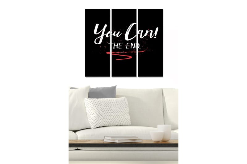 Canvastavla i trä 3-delar 50x70 cm - Inspirerande citat med uppmaning och avslutning, Svart / Vit / Röd