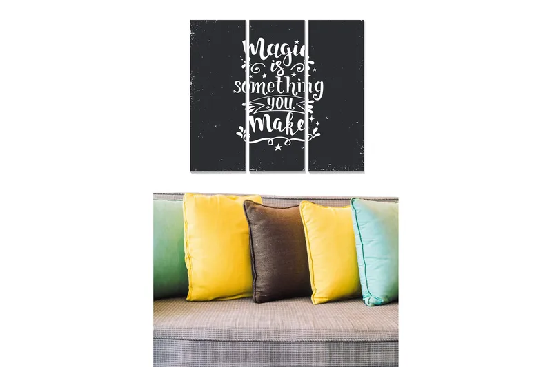 Canvastavla i trä 3-delar 50x70 cm - Inspirerande citat om magi och kreativitet, Svart / Vit