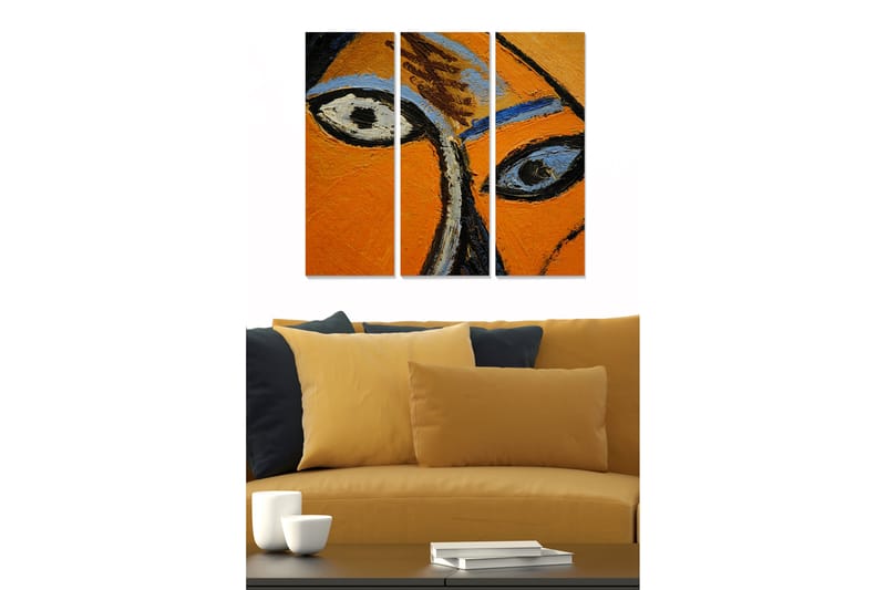 Canvastavla i trä 3-delar 50x70 cm - Intensivt uttryck av ögon i starka färger - Orange / Svart / Blå - Inredning & dekor - Tavlor & konst - Canvastavla