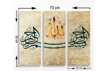 Canvastavla i trä 3-delar 50x70 cm - Kalligrafisk komposition med ordet Allah i centrum - Mörkblå / Orange / Beige - Inredning & dekor - Tavlor & konst - Canvastavla