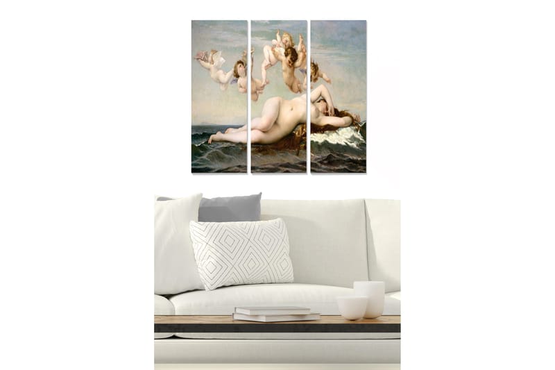 Canvastavla i trä 3-delar 50x70 cm - Naken kvinna som ligger på en skaldjursklippa omgiven av änglar - Hudton / Havsblå / Krämvit - Inredning & dekor - Tavlor & konst - Canvastavla