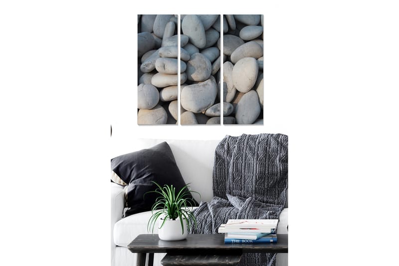 Canvastavla i trä 3-delar 50x70 cm - Närbild av strandstenar - Grå / Ljusgrå - Inredning & dekor - Tavlor & konst - Canvastavla