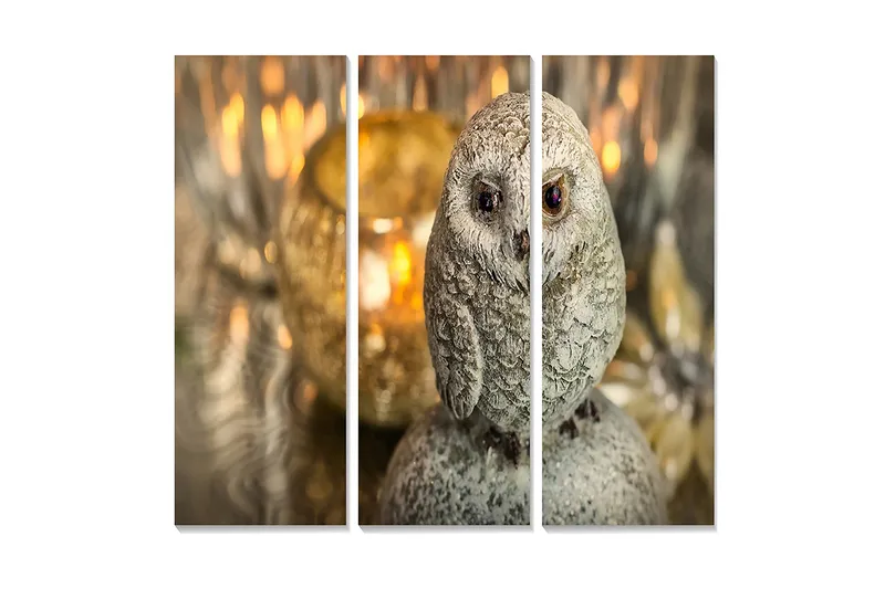 Canvastavla i trä 3-delar 50x70 cm - Realistisk uggla i grå nyanser - Grå / Beige / Brun - Inredning & dekor - Tavlor & konst - Canvastavla