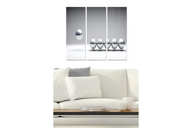 Canvastavla i trä 3-delar 50x70 cm - Reflekterande kulor i en minimalistisk komposition - Silver / Grå - Inredning & dekor - Tavlor & konst - Canvastavla