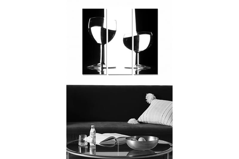 Canvastavla i trä 3-delar 50x70 cm - Silhuetter av två vinglas i kontrasterande svart och vitt - Svart / Vitt - Inredning & dekor - Tavlor & konst - Canvastavla