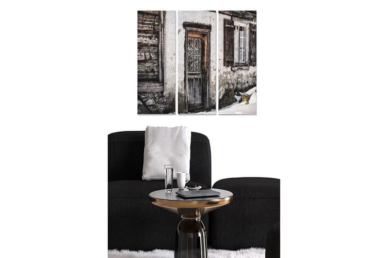 Canvastavla i trä 3-delar 50x70 cm - Sliten dörr med rustik charm, Grå / Brun / Vit