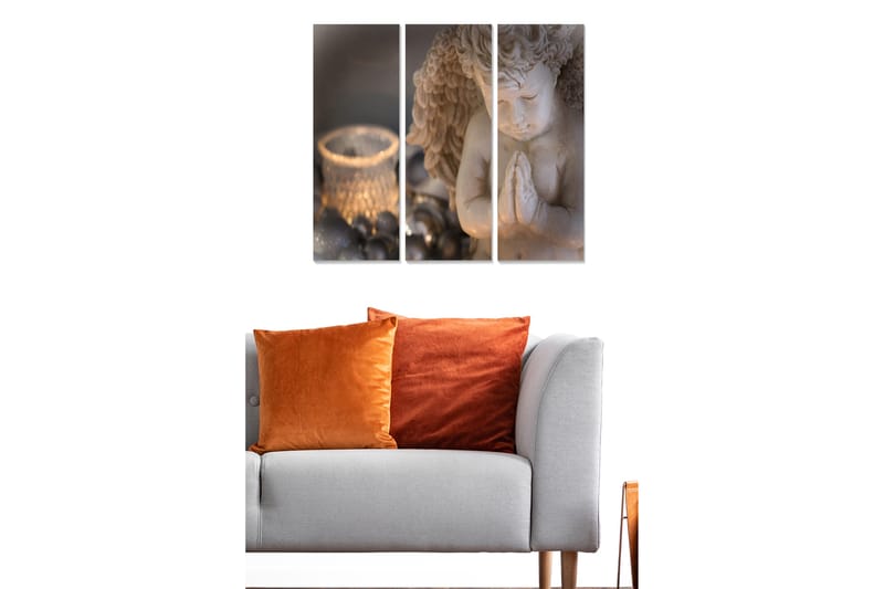 Canvastavla i trä 3-delar 50x70 cm - Stående ängel med hopknäppta händer i bön - Beige / Grå / Silver - Inredning & dekor - Tavlor & konst - Canvastavla