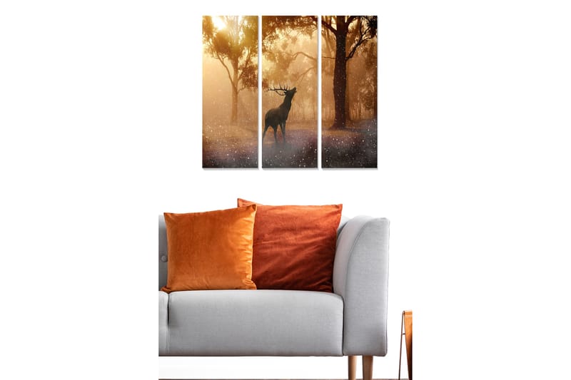 Canvastavla i trä 3-delar 50x70 cm - Ståtlig älg i dimmig skogsmiljö - Guld / Mörkbrun / Grå - Inredning & dekor - Tavlor & konst - Canvastavla