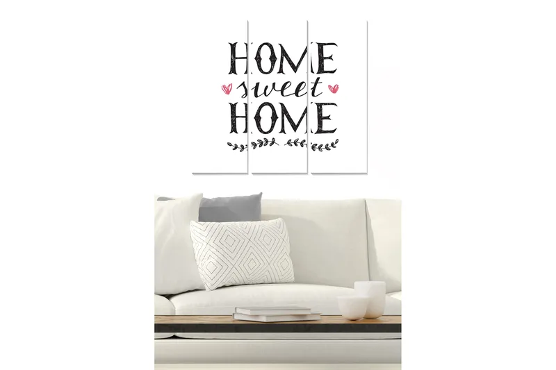 Canvastavla i trä 3-delar 50x70 cm - Textkonst med budskapet Home sweet home, Svart / Rosa