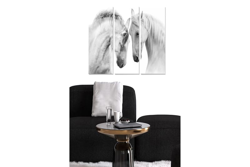 Canvastavla i trä 3-delar 50x70 cm - Två eleganta vita hästar som står nära varandra - Vit / Grå - Inredning & dekor - Tavlor & konst - Canvastavla