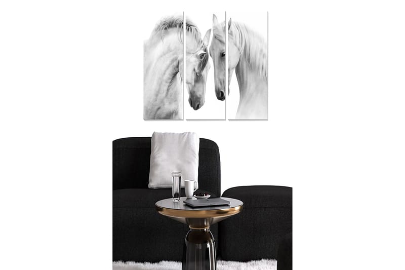Canvastavla i trä 3-delar 50x70 cm - Två eleganta vita hästar som står nära varandra - Vit / Grå - Inredning & dekor - Tavlor & konst - Canvastavla
