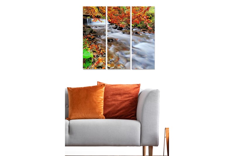 Canvastavla i trä 3-delar 50x70 cm - Vacker bäck omgiven av höstfärger och lövverk - Orange / Grön / Brun - Inredning & dekor - Tavlor & konst - Canvastavla