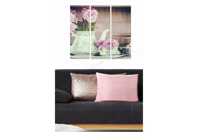 Canvastavla i trä 3-delar 50x70 cm - Vacker bukett av hyacinter i en dekorativ kanna - Lila / Grön / Vit - Inredning & dekor - Tavlor & konst - Canvastavla
