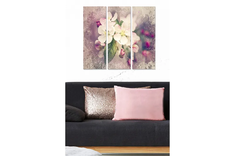Canvastavla i trä 3-delar 50x70 cm - Vacker bukett av vita blommor med inslag av rosa knoppar - Vit / Rosa / Grön - Inredning & dekor - Tavlor & konst - Canvastavla