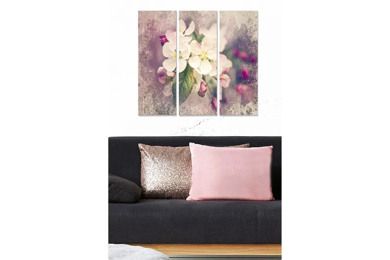 Canvastavla i trä 3-delar 50x70 cm - Vacker bukett av vita blommor med inslag av rosa knoppar - Vit / Rosa / Grön - Inredning & dekor - Tavlor & konst - Canvastavla