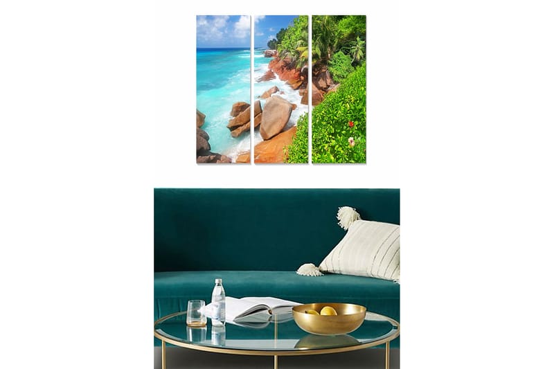 Canvastavla i trä 3-delar 50x70 cm - Vacker kustlinje med klippor och turkost hav - Turkos / Grön / Brun - Inredning & dekor - Tavlor & konst - Canvastavla