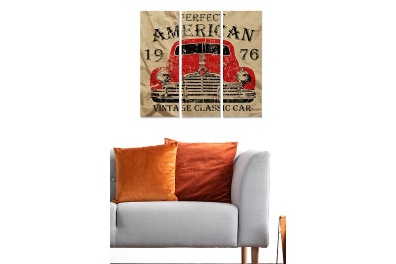 Canvastavla i trä 3-delar 50x70 cm - Vintage amerikansk bil från 1976 - Röd / Beige / Svart - Inredning & dekor - Tavlor & konst - Canvastavla