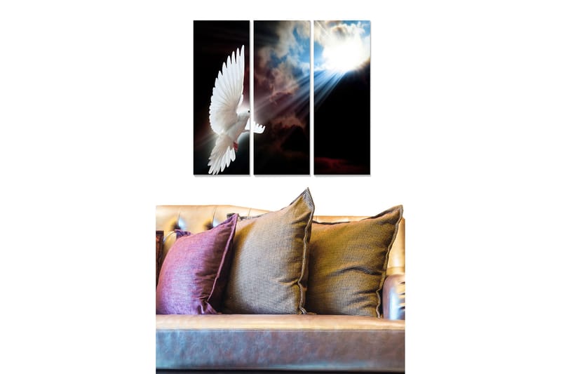 Canvastavla i trä 3-delar 50x70 cm - Vit duva i flykt mot en dramatisk himmel - Vit / Svart / Blå - Inredning & dekor - Tavlor & konst - Canvastavla