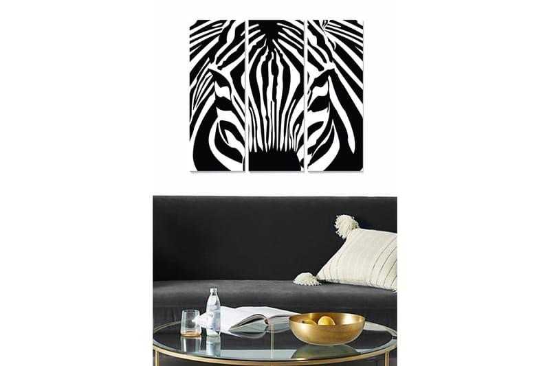 Canvastavla i trä 3-delar 50x70 cm - Zebra med kontrasterande svarta och vita ränder - Svart / Vit - Inredning & dekor - Tavlor & konst - Canvastavla