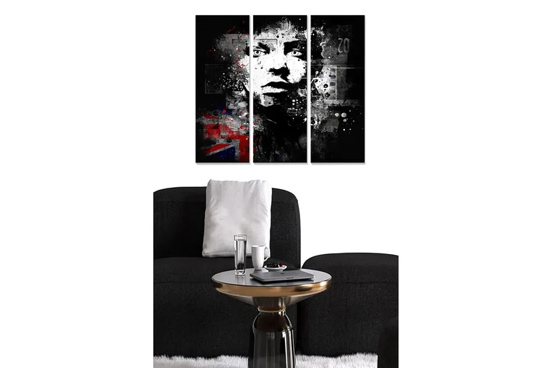 Canvastavla i trä 3-delar 50x70 cm - Porträtt av en ansiktsprofil med grafiska inslag och en urban känsla - Svart / Vitt / Rött - Inredning & dekor - Tavlor & konst - Canvastavla