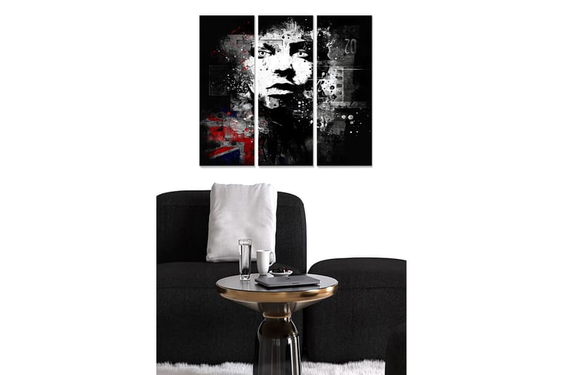 Canvastavla i trä 3-delar 50x70 cm - Porträtt av en ansiktsprofil med grafiska inslag och en urban känsla - Svart / Vitt / Rött - Inredning & dekor - Tavlor & konst - Canvastavla