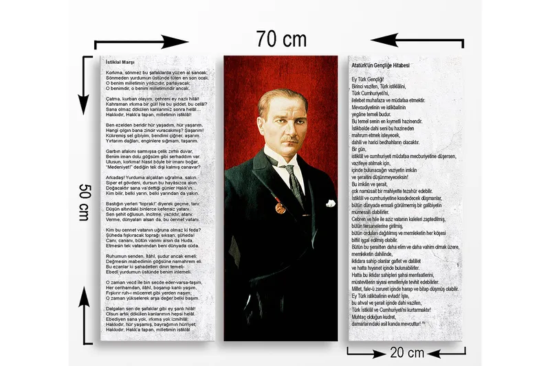 Canvastavla i trä 3-delar 50x70 cm - Porträtt av en man i kostym med en medalj på bröstet - Röd / Svart / Vit - Inredning & dekor - Tavlor & konst - Canvastavla