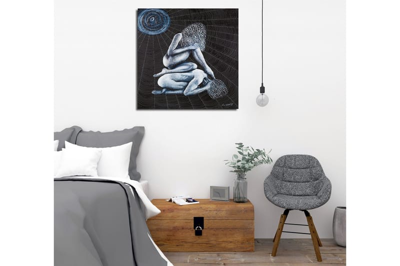 Canvastavla - Intim scen med två nakna figurer i en komplex position - Mörkblå / Ljusblå / Svart - Inredning & dekor - Tavlor & konst - Canvastavla