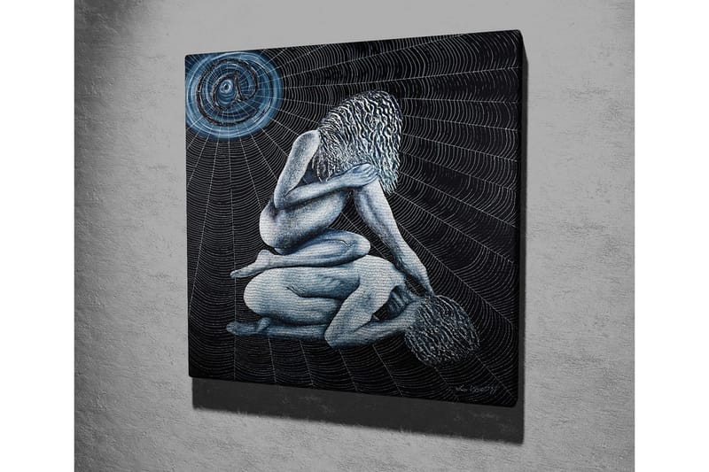 Canvastavla - Intim scen med två nakna figurer i en komplex position - Mörkblå / Ljusblå / Svart - Inredning & dekor - Tavlor & konst - Canvastavla