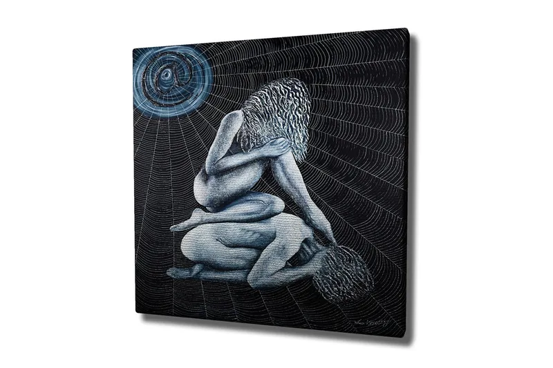 Canvastavla - Intim scen med två nakna figurer i en komplex position - Mörkblå / Ljusblå / Svart - Inredning & dekor - Tavlor & konst - Canvastavla